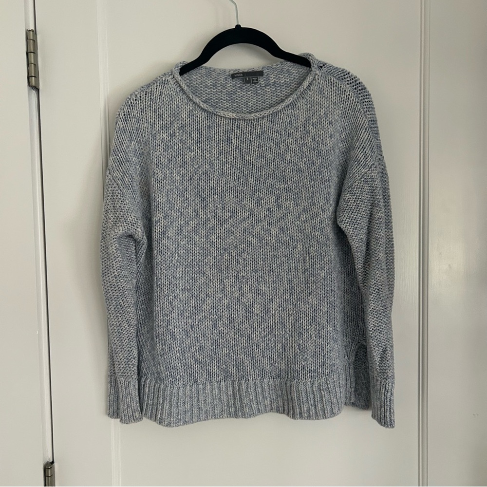 Vince Gray Blue Marled Cotton Knit Sweater Relaxed Crewneck Size S